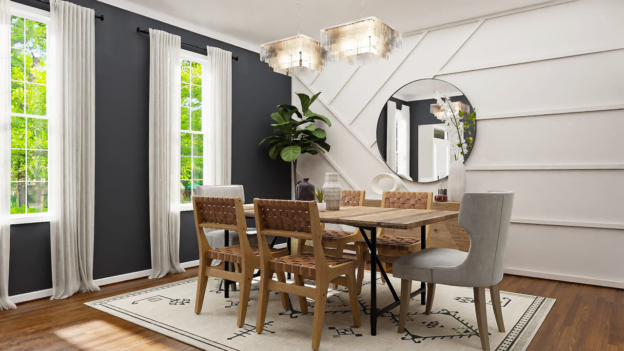 modern dining room with wooden table