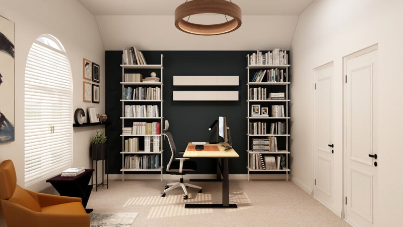 home office with bookshelf