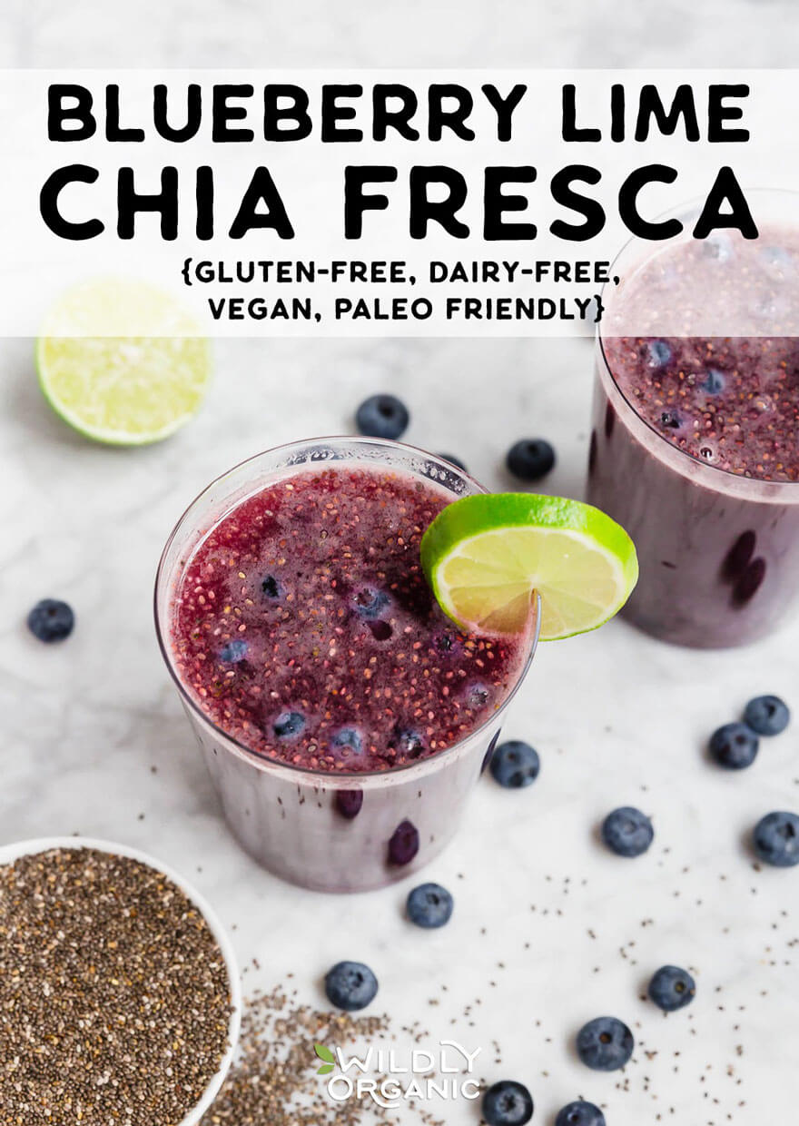 Blueberry Lime Chia Fresca | This blueberry lime chia fresca is so refreshing and hydrating! Filtered water is infused with fresh fruit and loaded with chia seeds for a healthy and filling drink. It's great for a morning energy boost or to cool you down on hot days. This recipe is gluten-free, dairy-free, vegan, paleo-friendly, and real food.