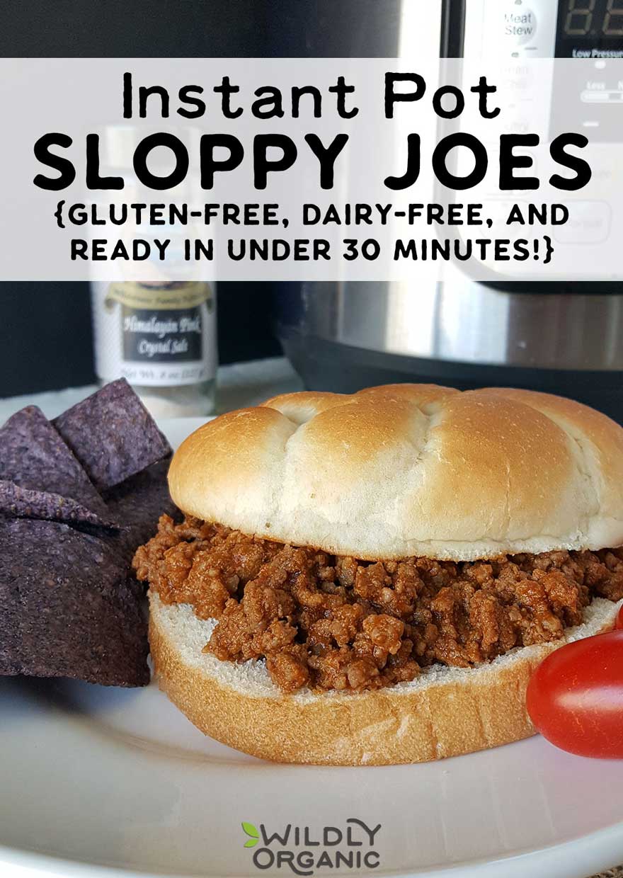 Instant Pot Sloppy Joes are perfect for busy nights or big crowds! Pressure cooking the sloppy joe filling infuses the flavors throughout the meat making for a more flavorful joe. Plus, using Wildly Organic ingredients means a healthy AND delicious meal everyone will love. Allergy friendly, gluten-free, dairy-free. #realfood #instantpot #instantpotrecipes #iprecipes #beef #pressurecooker #healthyfood #healthyrecipes #glutenfree #dairyfree #allergyfriendly