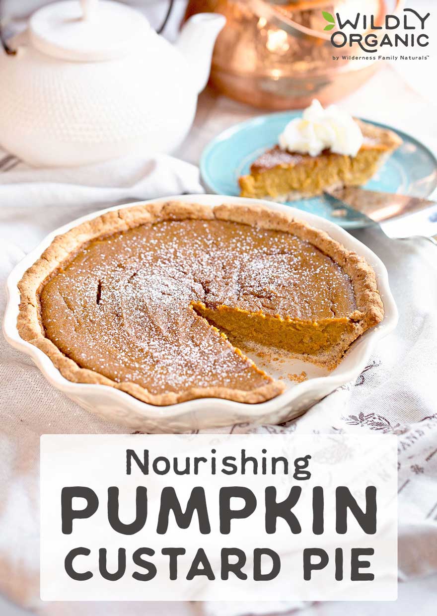 Nourishing Pumpkin Custard Pie | Without highly processed evaporated or condensed milk, Nourishing Pumpkin Custard Pie is gluten-free and contains healthy fats plus all the nutritional benefits of pumpkin. Coconut sugar adds elusive caramel flavor to our take on Fall's most popular pie. | WildlyOrganic.com