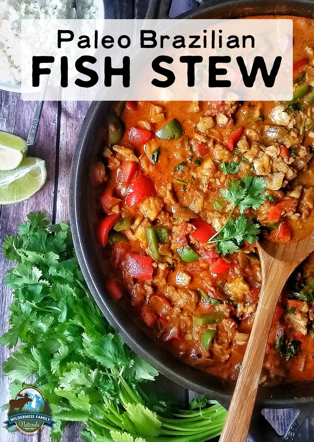 Paleo Brazilian Fish Stew | Rich and flavorful, this traditional Paleo Brazilian fish stew uses sustainably sourced red palm oil and is full of nourishing broth and fresh flavors like lime, chili, and cilantro! | WildernessFamilyNaturals.com