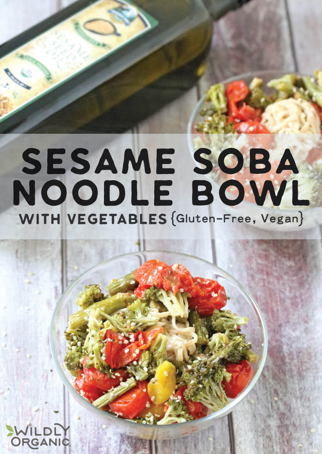 A photo of a bowl of sesame soba noodles with vegetables topped with hemp hearts.