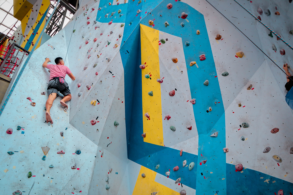 rock climbing in climbing gym 