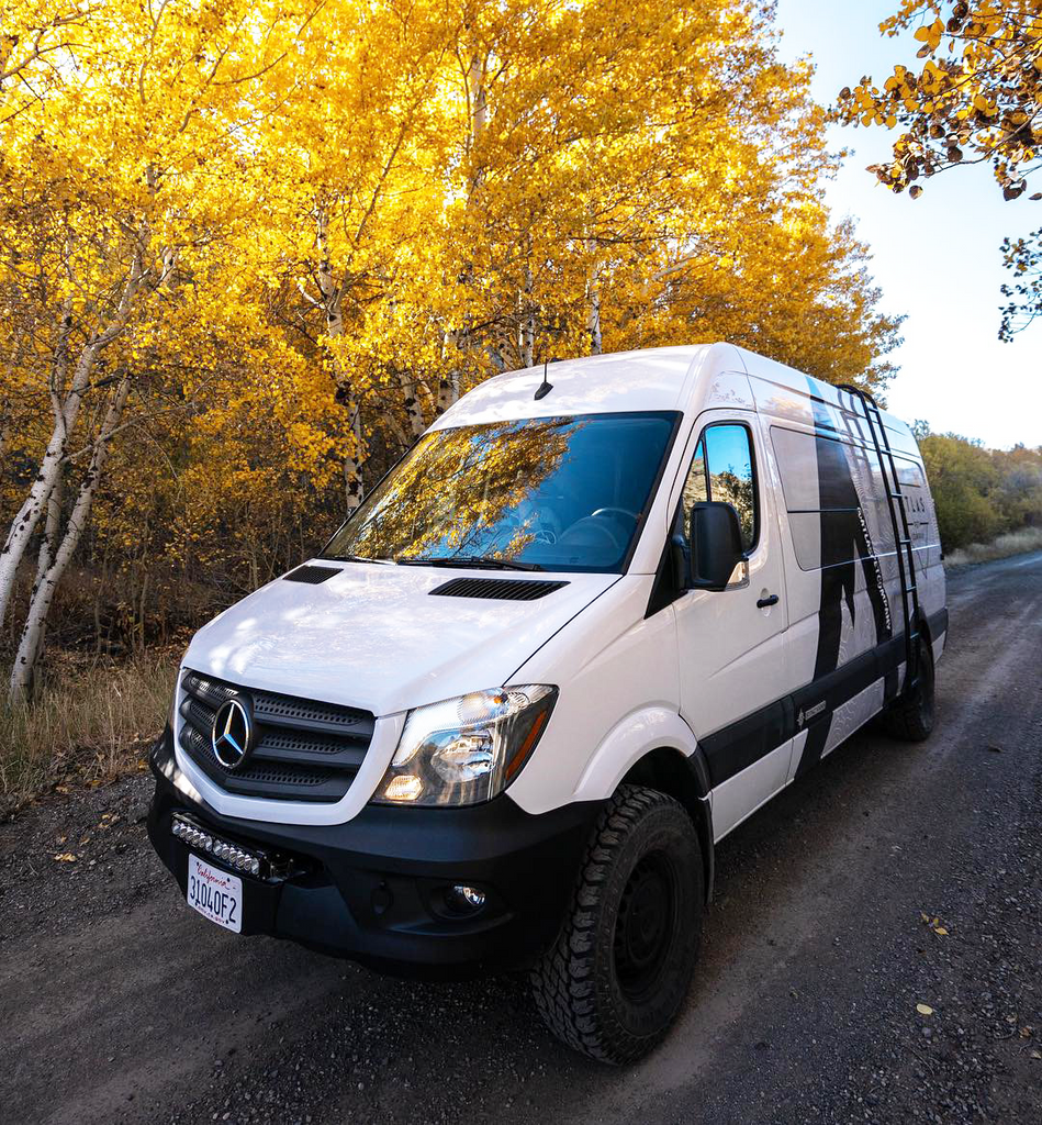 atlas pet company vanlife in sun valley in 4x4 sprinter driving down offroad backcountry road living vanlife