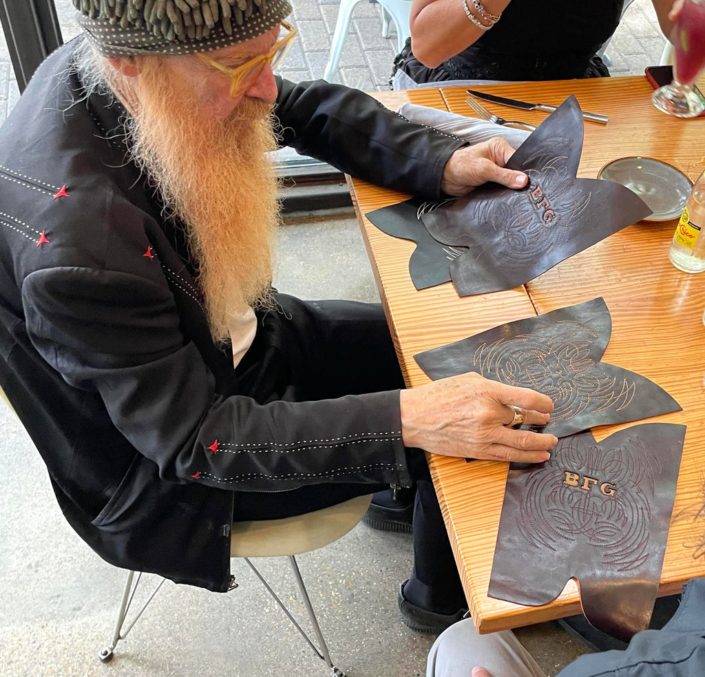 Billy F Gibbons reviewing leathers