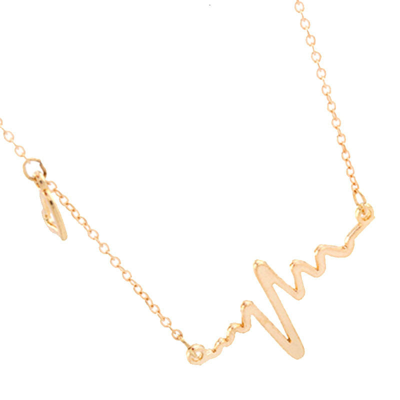 Trendy EKG Heart Beat Chain Necklace Heartbeat Rhythm with Dangling Heart Womens Jewelry