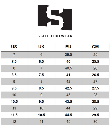 state shoes size chart