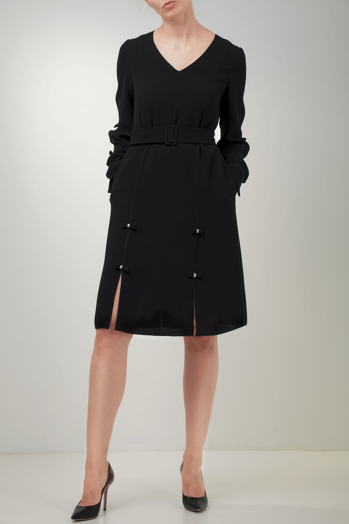 Black long-sleeve crepe dress | FG atelier