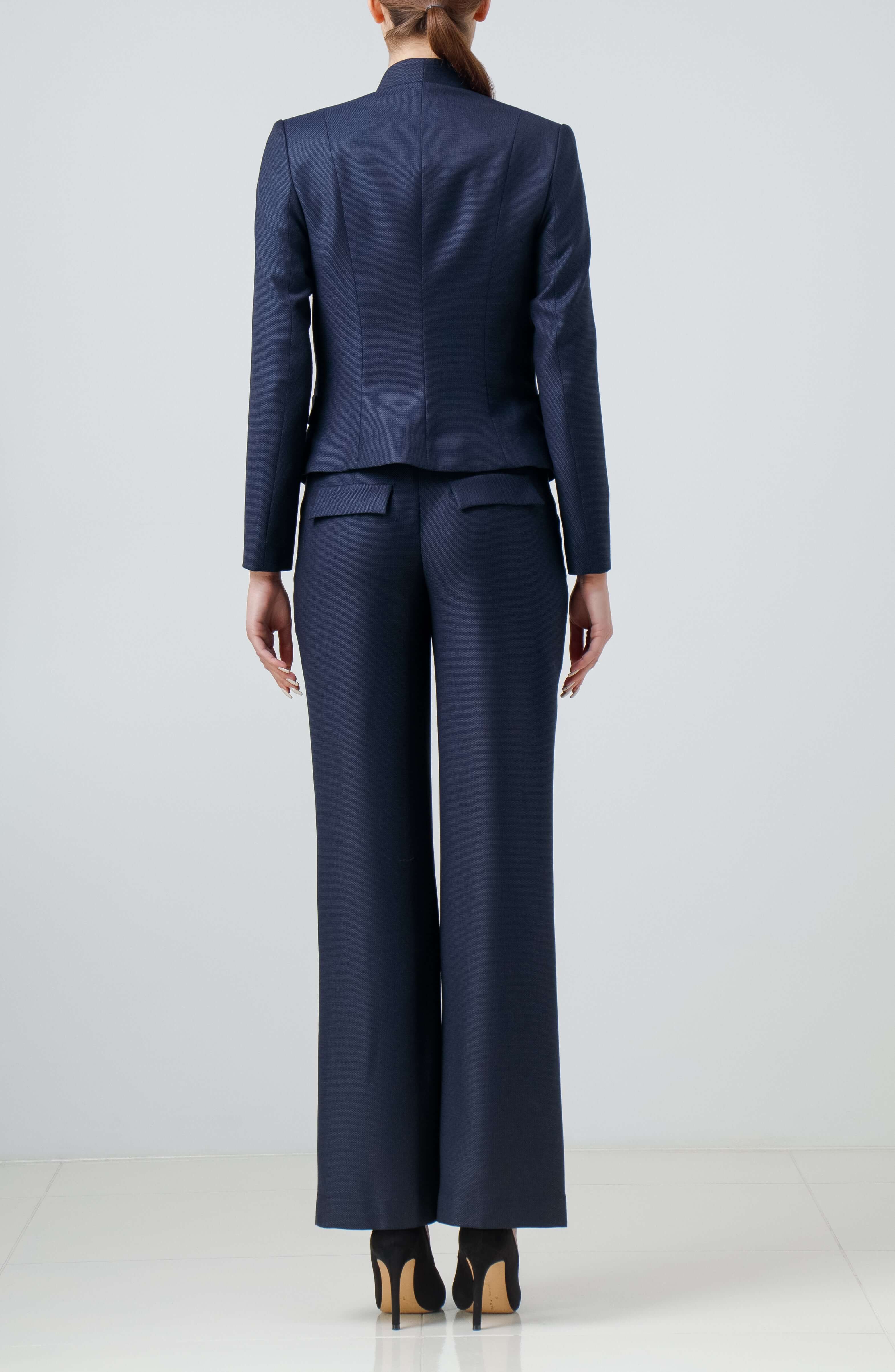 Single-snap Navy Blue Wool Pantsuit | FG atelier