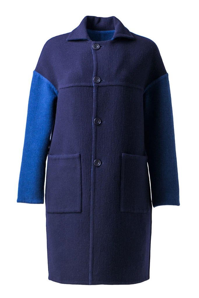 Reversible navy blue wool coat