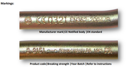 Tiger Rated Karabiner / Screw Lock Example of CE Markings Ref 224-1-20