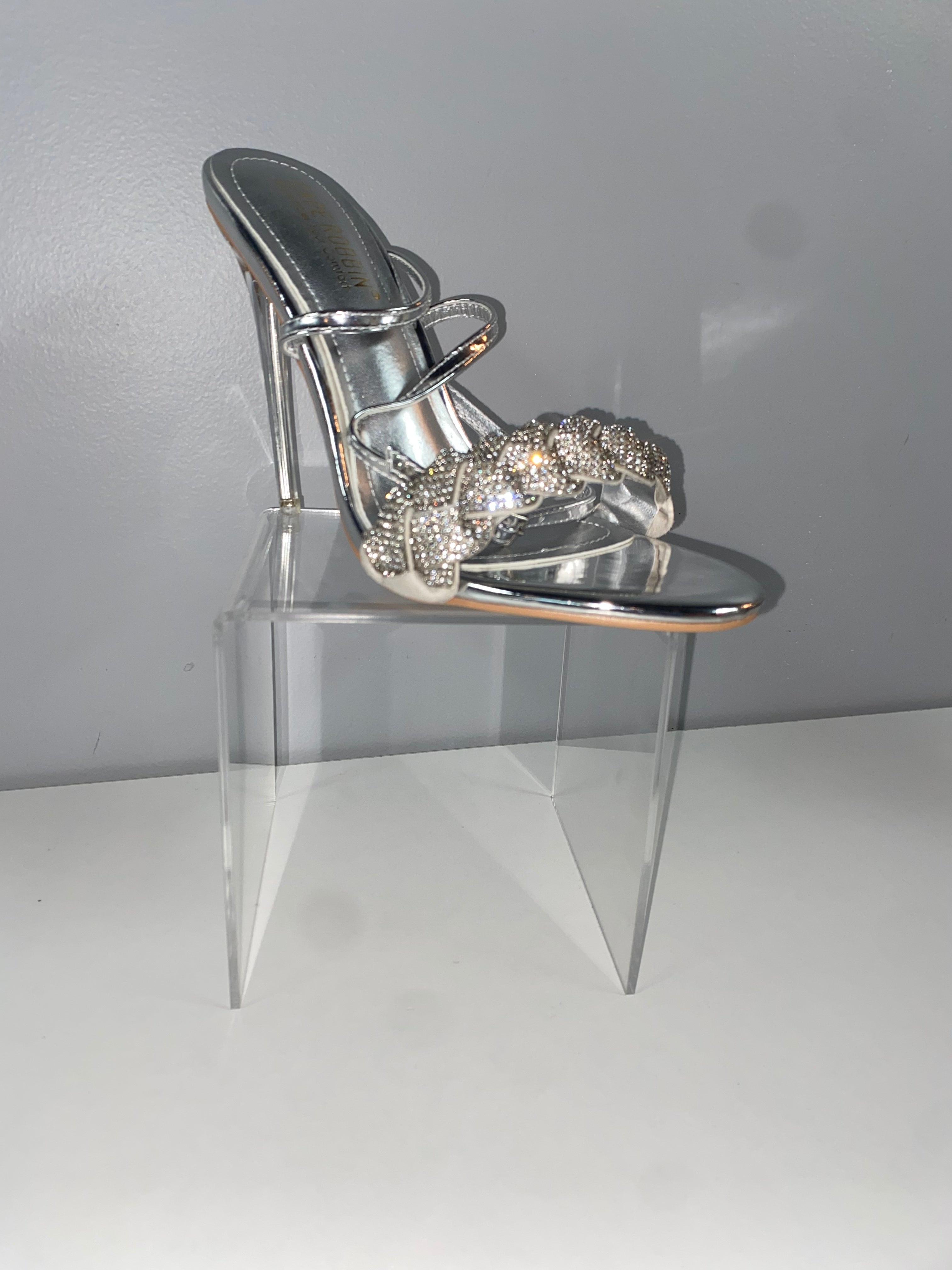 CR Silver Bling Toe Strap Heels