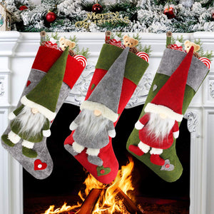 Set Of 3 Christmas Stockings 18 With Cute 3d Plush Swedish Gnome