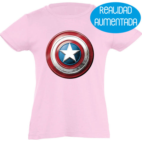 Camiseta manga corta niña - Escudo Capitán América Realidad Aumentada – Albahaca