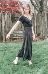 black jumpsuit flowy open slip pant leg