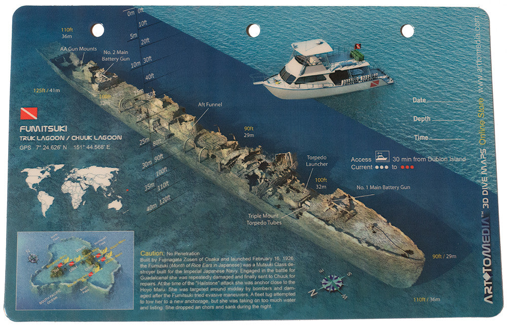 Fumitsuki Destroyer Truk  Lagoon  Micronesia Dive Map  