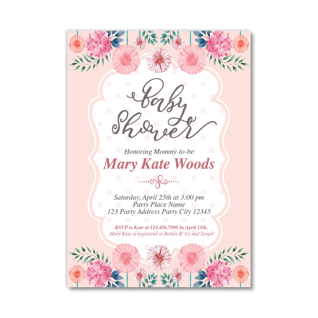 Baby Shower Invitation with Nice Florals and Delicate Font ...