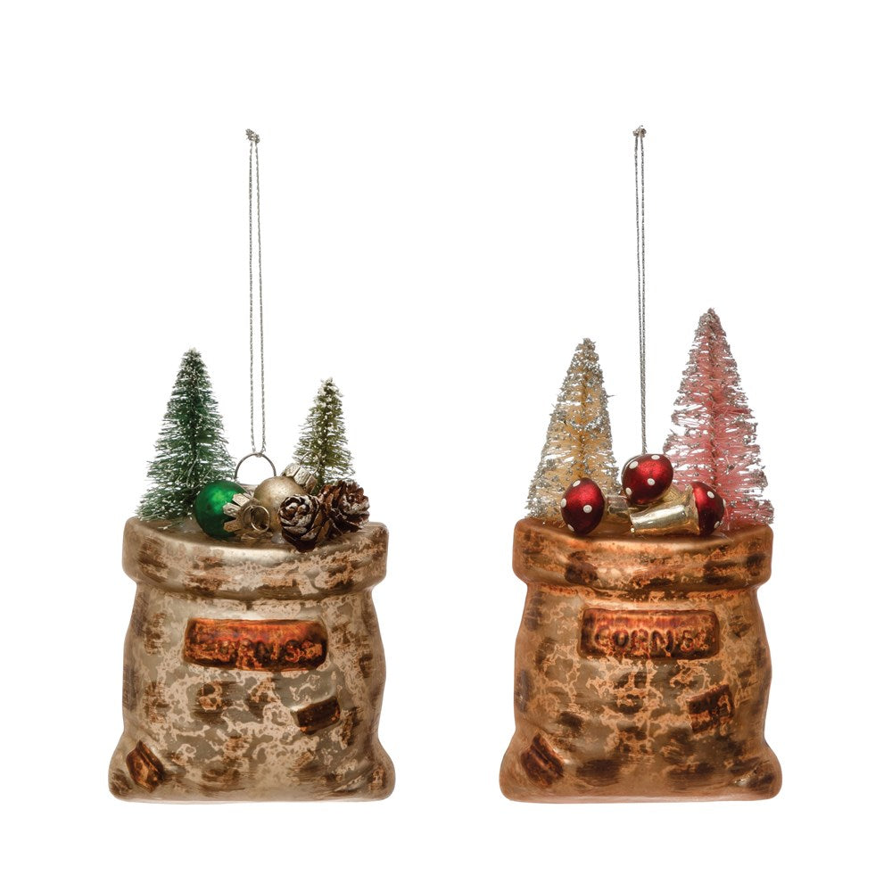 Hand-Painted Glass Feed Sack Ornament