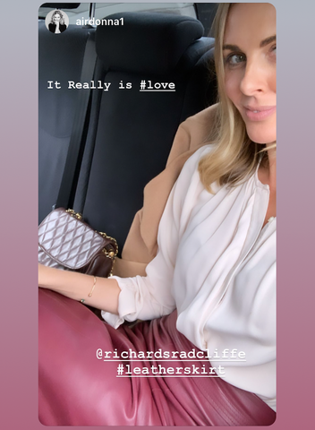 British Actress and Style Editor, Donna Air, wearing the Parham Leather Pencil Skirt - October 2019