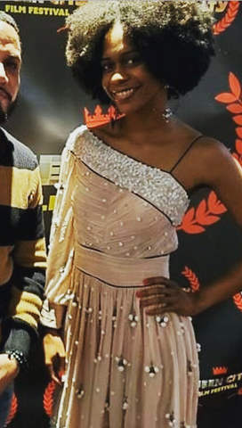 USA Actress and Producer Latresa Baker wearing the Bloomsbury Hand Beaded Asymmetric Dress | Styling -  Renessta Keola Olds - October 2019