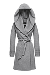 SENTALER Mid-Length Hooded Baby Alpaca Wrap Coat, Gray, Women's, Xs