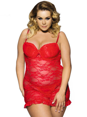 See-Through Lace Plus Size Slip Dress