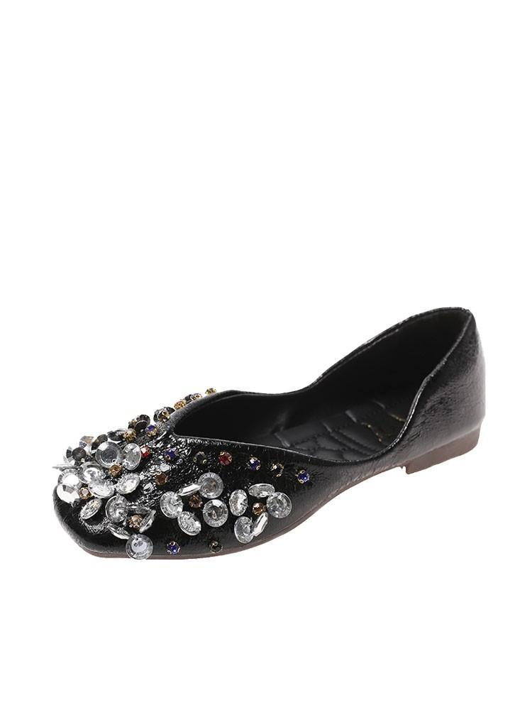 black jeweled flats