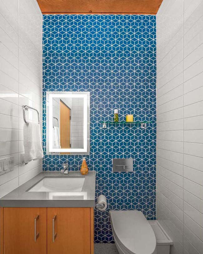 Bathroom with brown and blue interior