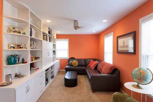 Living room with orange walls