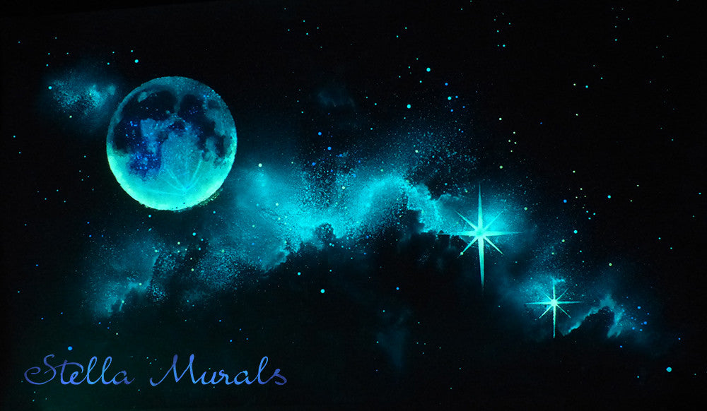 Glow in the Dark Mural  Moon and Sparkle Stars - Stella Murals