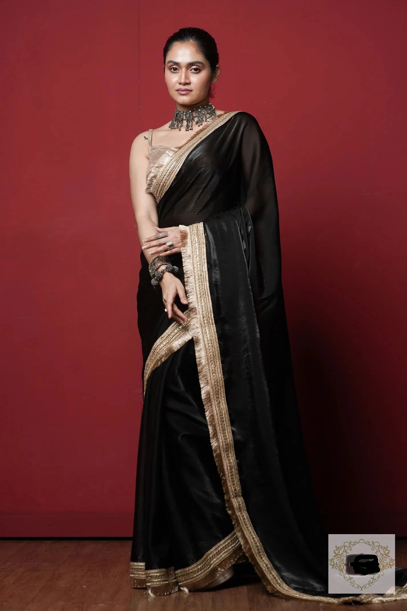 Black and Gold Glass Organza Saree