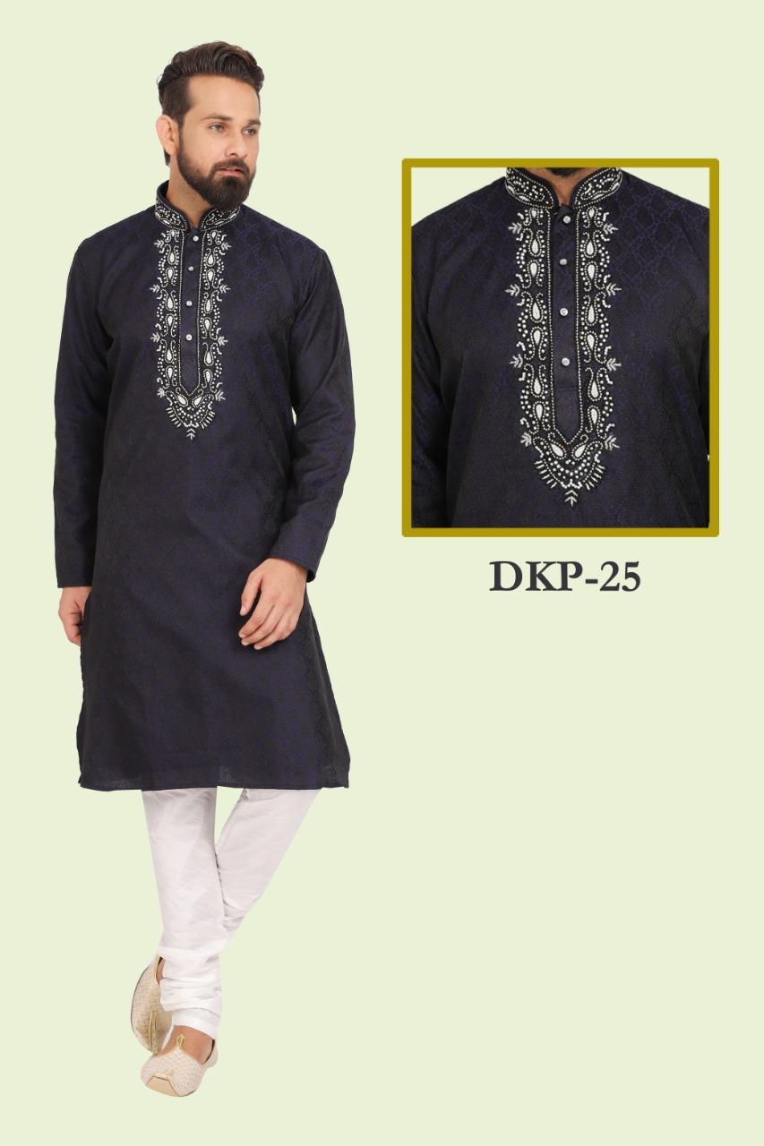 Black Colored Designed Dupion Silk Mens Kurta and Pajama Set ...