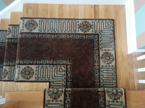 Brown Stair Runner with a Mitered Landing