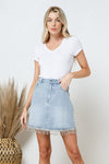 denim rhinestone mini skirt