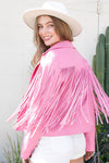 Fuchsia Faux Leather Fringe Jacket