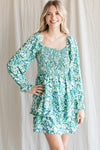 Green/Blue Print Smock Dress +