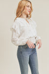 White Ruffle Detail Tie Top