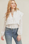 White Ruffle Detail Tie Top