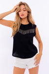 Black Sleeveless W/Fringe Top