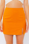 orange slit mini skirt