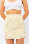 Yellow Floral Slit Mini Skirt