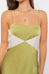 Moss/Cream Colorblock Satin Dress