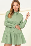 Olive Button Down Long Slv. Dress