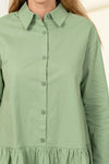 Olive Button Down Long Slv. Dress