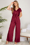 Wine Satin Jumpsuit W/Front Tie +