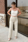 Beige Straight Wide Leg Pants