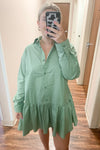 Olive Button Down Long Slv. Dress