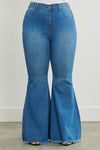 medium wash frayed hem flare jeans +