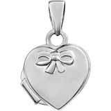 17MM Heart Locket Charm with Bow- 14K White Gold